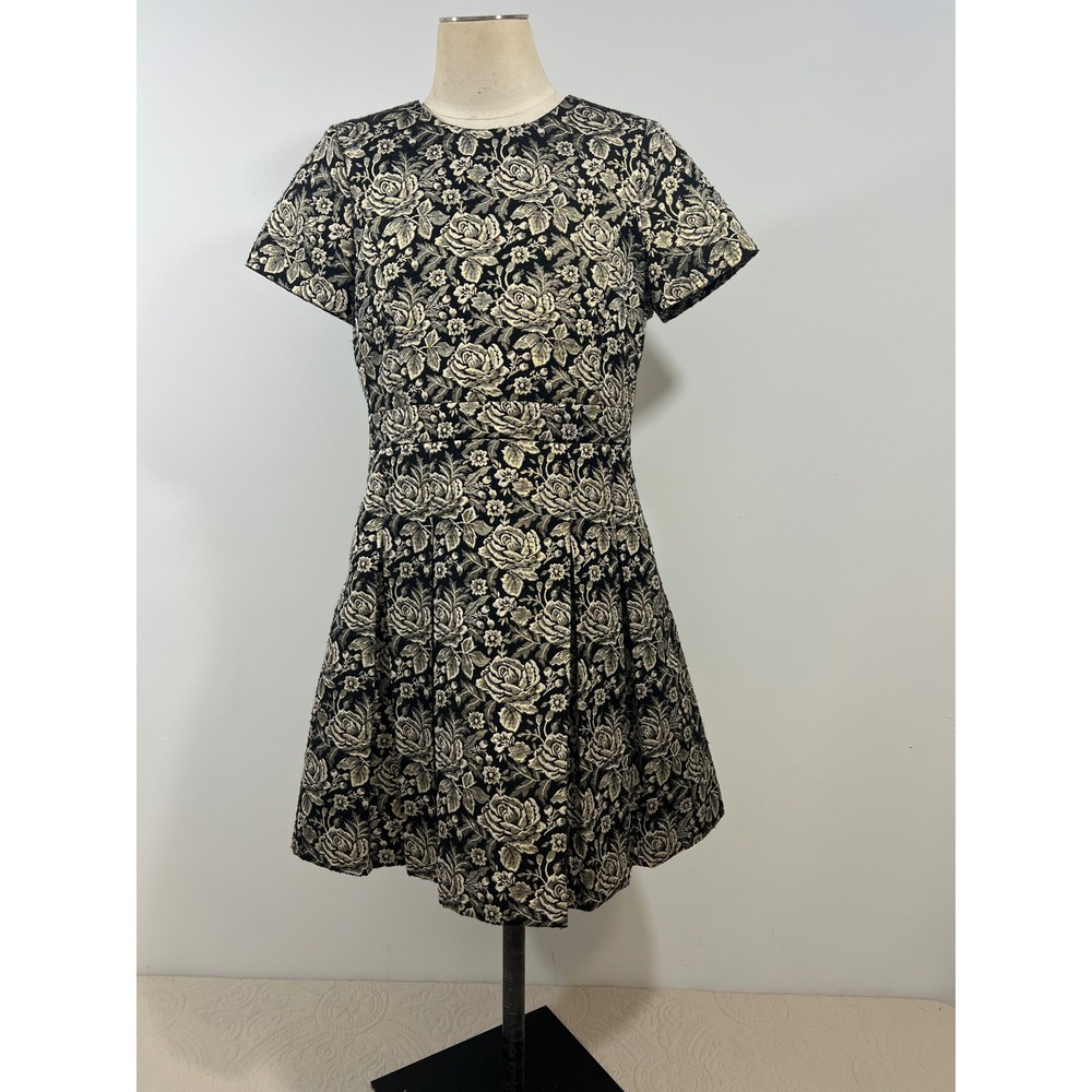 Brooks Brothers Red Fleece Girls 12 Black Gold Floral Jacquard Dress